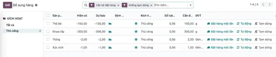Màn hình bổ sung hàng trong phân hệ quản lý kho