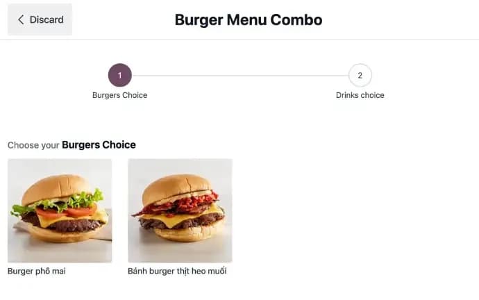 Khách tuỳ chọn thành phần món combo trên menu QR