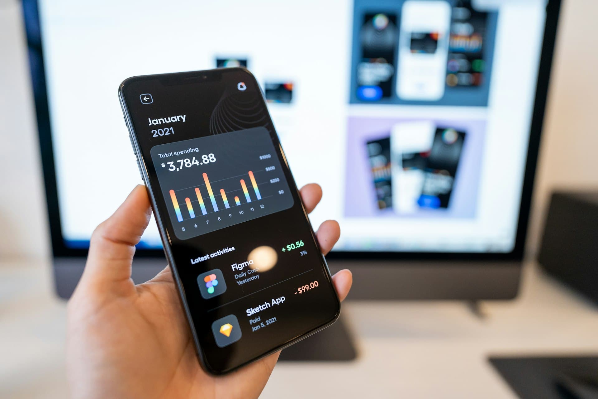 Smartphone displaying a mobile app with data charts