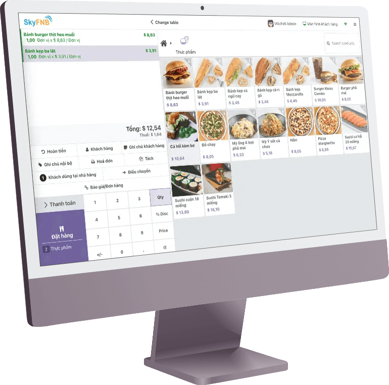 Giao diện POS chuyên dụng F&B của ADO F&B trên màn hình máy tính