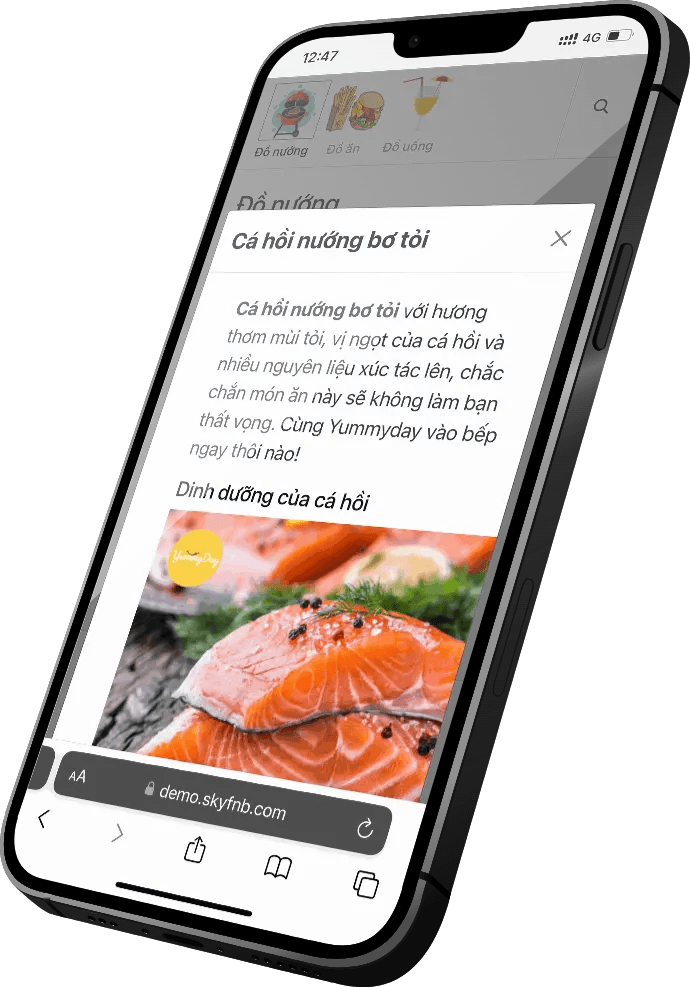 Menu QR hiển thị hình ảnh, mô tả và nguyên liệu của món ăn